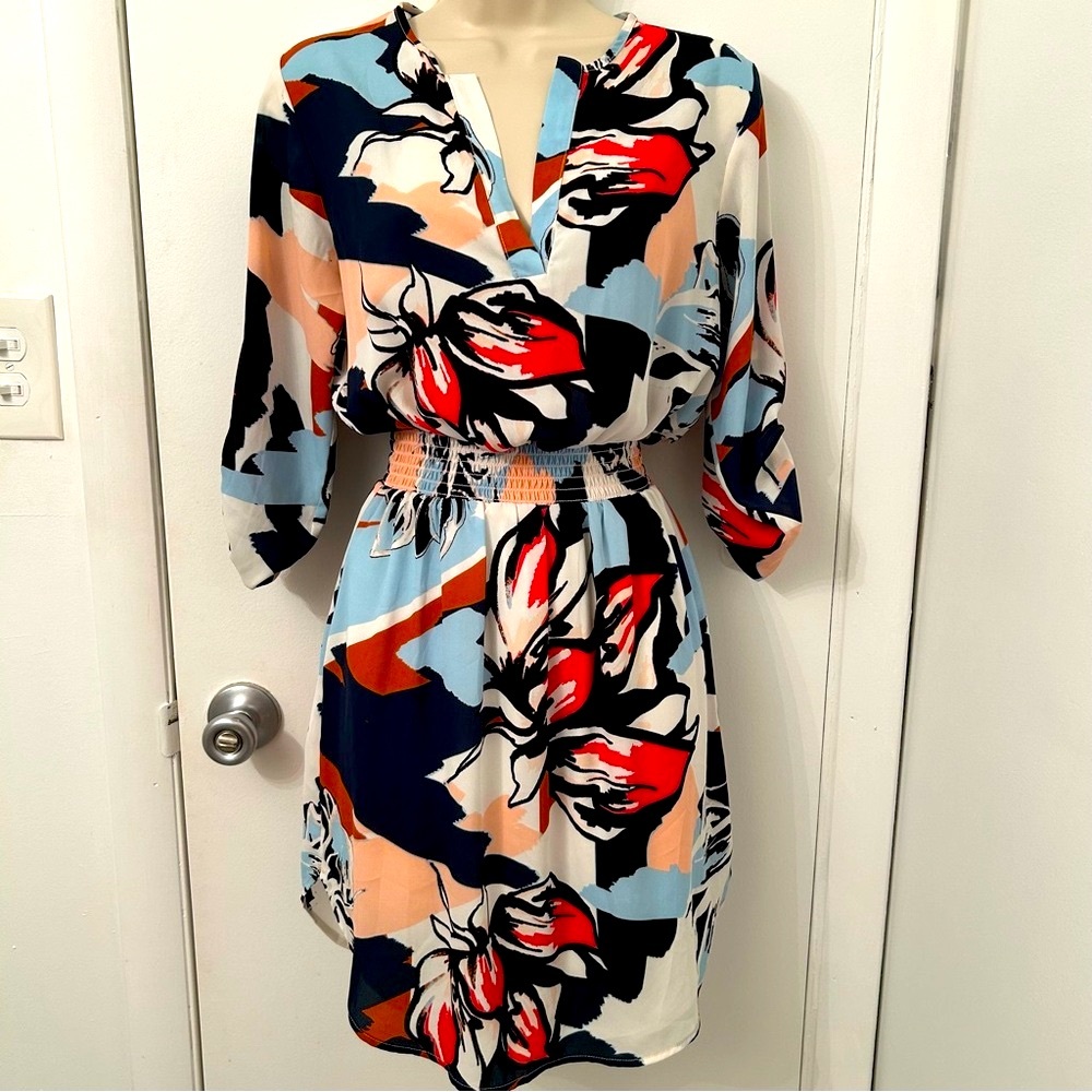 Bar III Abstract & Floral Print Dress - Red, Black, White, Light Blue, Peach